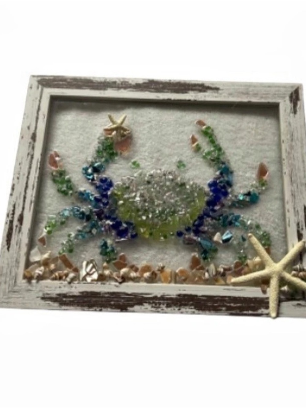 Framed Coastal Mixed Media crab Art in Blue & White
